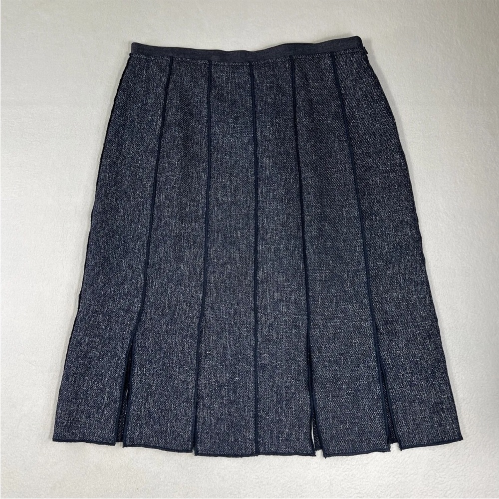 Worth New York Skirt Women's 6 Midi Blue A-line Slit Hem Lined Career Office